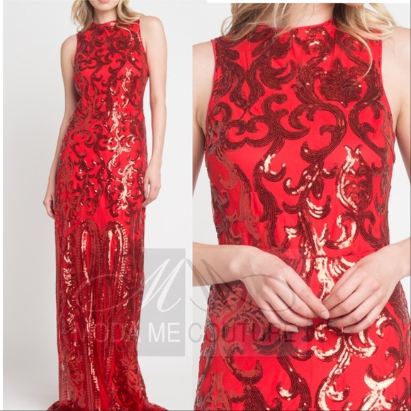 DRESS FORMAL LADY IN RED SEQUIN GOWN - Picture 2 of 4